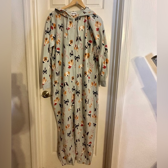 Abound Women's Hooded Pajama Onesie with Animal Print - Light Blue 🐶🐈 - Picture 1 of 5